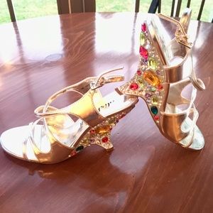 Jewel Encrusted Strappy Dress Wedge - Size 8